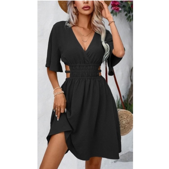 NWOT SURPLUS V NECK CUT OUT WAIST BUTTERFLY SLEEVES DRESS! NEVER WORN! - Picture 1 of 8